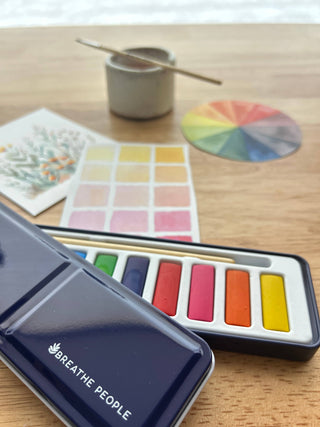 Watercolor Set- 12 Artist Grade Color Tin + Wood Paintbrush
