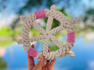 Handmade White Braided Rope Toy Ship Wheel, Sustainable Toy