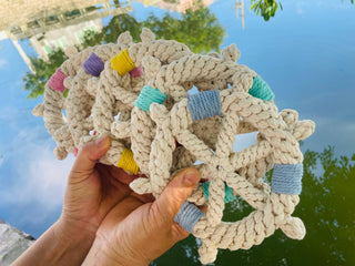 Handmade White Braided Rope Toy Ship Wheel, Sustainable Toy