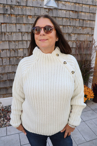 Oversized Mock Neck Button Sweater