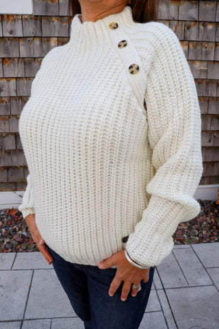 Oversized Mock Neck Button Sweater